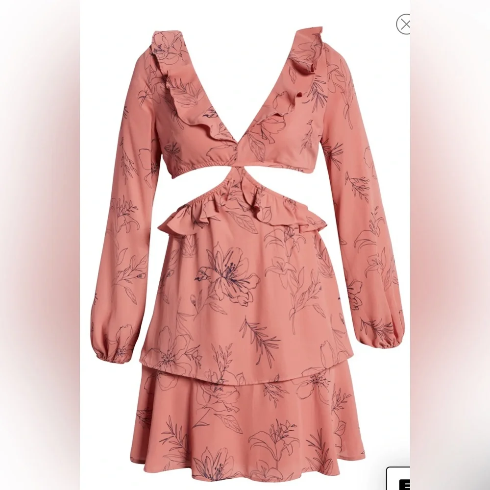 OPEN EDIT pink floral Cutout Long Sleeve Minidress size Large NWT - Picture 5 of 14